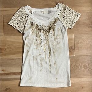 Miss Me White and Gold Sequin Top